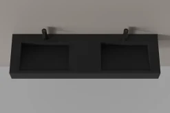 Lavabo|Bernstein Lavabo mural en fonte minérale 153x45x15cm Quartz noir + Console métallique suspendue 150S