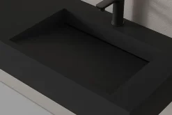 Lavabo|Bernstein Lavabo mural en fonte minérale 153x45x15cm Quartz noir, Sans Console métallique métallique