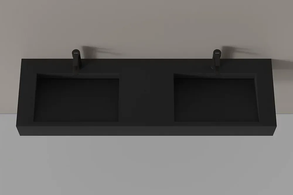 Lavabo|Bernstein Lavabo mural en fonte minérale 153x45x15cm Quartz noir, Sans Console métallique métallique