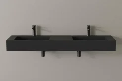 Lavabo|Bernstein Lavabo mural en fonte minérale 153x45x15cm Quartz noir, Sans Console métallique métallique