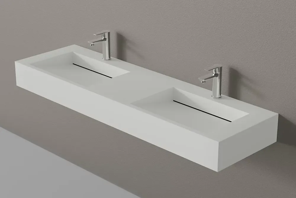 Bernstein Lavabo mural en fonte minérale 153x45x15cm Blanc mat + Console métallique sur pieds 150S