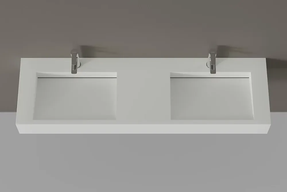 Bernstein Lavabo mural en fonte minérale 153x45x15cm Blanc mat + Console métallique sur pieds 150S