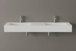 Bernstein Lavabo mural en fonte minérale 153x45x15cm Blanc mat + Console métallique sur pieds 150S