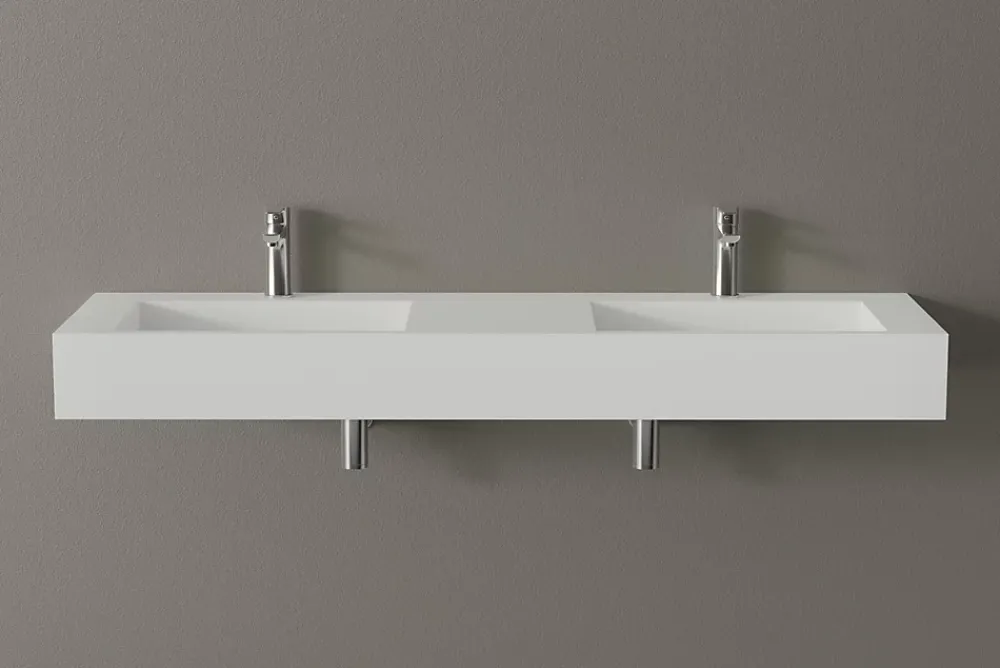Bernstein Lavabo mural en fonte minérale 153x45x15cm Blanc mat + Console métallique sur pieds 150S
