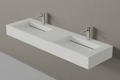Lavabo|Bernstein Lavabo mural en fonte minérale 153x45x15cm Blanc mat + Console métallique suspendue 150S