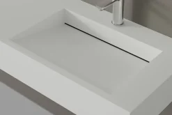 Lavabo|Bernstein Lavabo mural en fonte minérale 153x45x15cm Blanc mat + Console métallique suspendue 150S