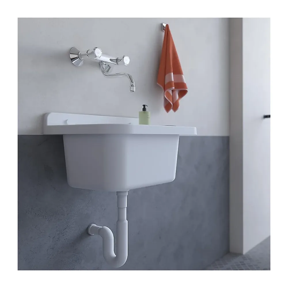 Lavabo|Intec Lavabo Mural en Résine Blanc 50 x 32 cm Vasque Suspendue Anti-chocs - Evier Lave-Mains Salle de Bain WC Garage Buanderie