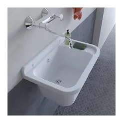 Lavabo|Intec Lavabo Mural en Résine Blanc 50 x 32 cm Vasque Suspendue Anti-chocs - Evier Lave-Mains Salle de Bain WC Garage Buanderie