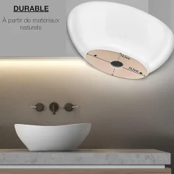 Nature Pro Lavabo ovale avec effet lotus Vasque à poser sans trou pour robinet blanc pur, 41 x 33 x 14,5 cm