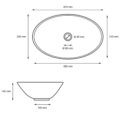 Vasque À Poser|ECD Germany Lavabo ovale en ceramique vasque a poser lave-mains salle de bain 410x330x142mm