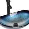Nature Pro Lavabo Ovale en Verre avec Robinet, Vasque à Poser, Lave-Mains, Bleu Moderne, 53 x 35 x 16 cm