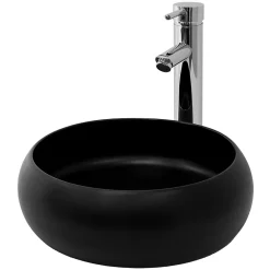 Vasque À Poser|Ml-Design Lavabo rond ceramique noir vasque Evier a poser salle de bain toilette 35x12cm