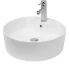 Vasque À Poser|ECD Germany Lavabo Ronde en Céramique, 460x460x155 mm, Blanc, avec Garniture de Vidage