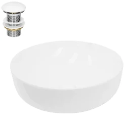 Lavabo|ECD Germany Lavabo salle de bain céramique blanc avec garniture de vidange 400x400x135 mm