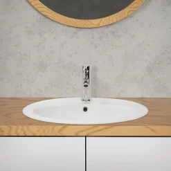 Vasque À Encastrer|Ml-Design Lavabo salle de bain encastrable ovale évier en céramique blanc 570x195x485 mm