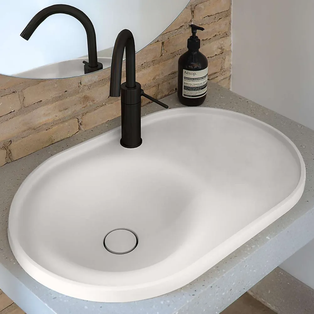 Poalgi Lavabo semi-encastré résine Wraitom 64x14,5x42 cm blanc série DAL