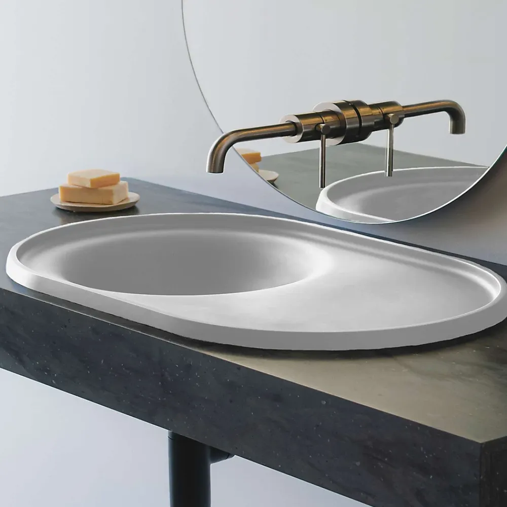 Poalgi Lavabo semi-encastré résine Wraitom 64x14,5x42 cm blanc série DAL