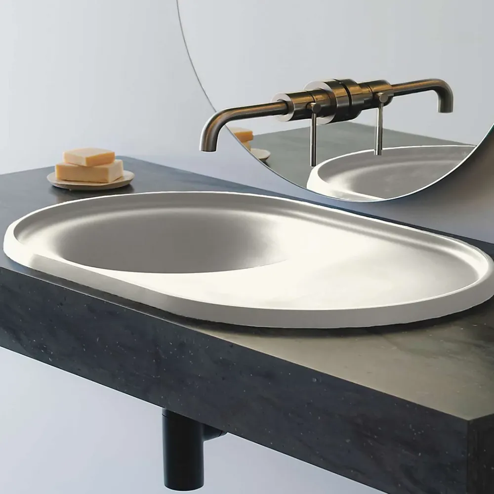 Poalgi Lavabo semi-encastré résine Wraitom 64x14,5x42 cm blanc marfil série DAL