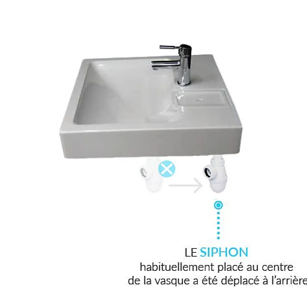 Plusdeplace Lavabo spécial Machine À Laver Gpm2 - Siphon déporté dans le coin - 47cm de profondeur libéré sous la vasque - Pour machine à lave