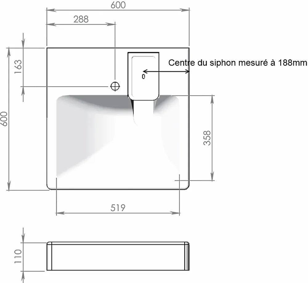 Plusdeplace Lavabo spécial Machine À Laver Gpm2 - Siphon déporté dans le coin - 47cm de profondeur libéré sous la vasque - Pour machine à lave