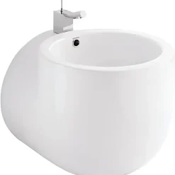 Sanindusa Lavabo suspendu cylindrique contemporain céramique traditionnelle WCA blanc (robinet non inclus)