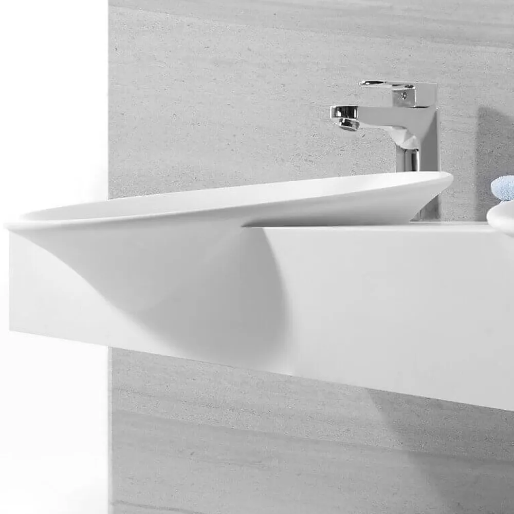 Rue Du Bain Lavabo Suspendu Double Vasque Solid surface Blanc Mat 140x45cm -Effect