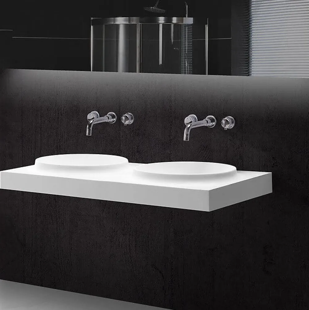 Rue Du Bain Lavabo Suspendu Double Vasque Moulées Solid surface Blanc 120cm Origin