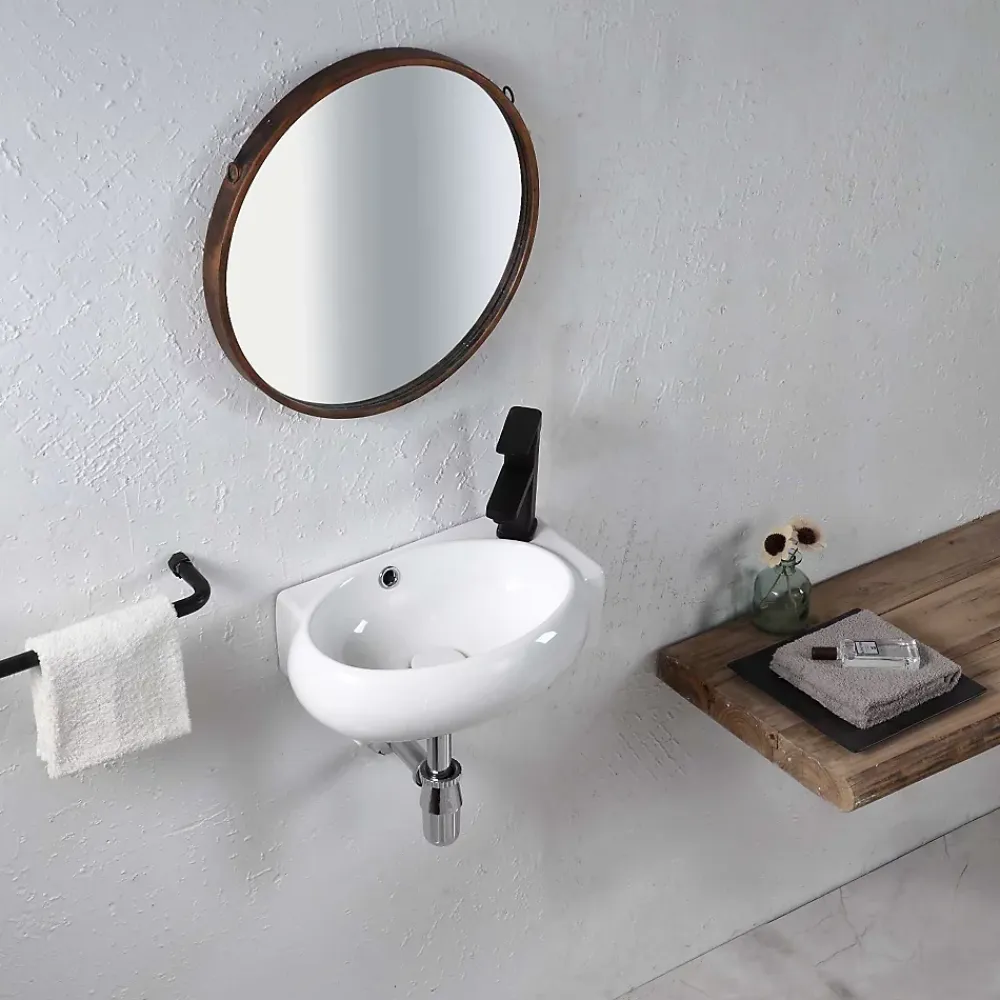 Lavabo|Poalgi Lavabo suspendu OVAL-W céramique 43x12x28 cm blanc
