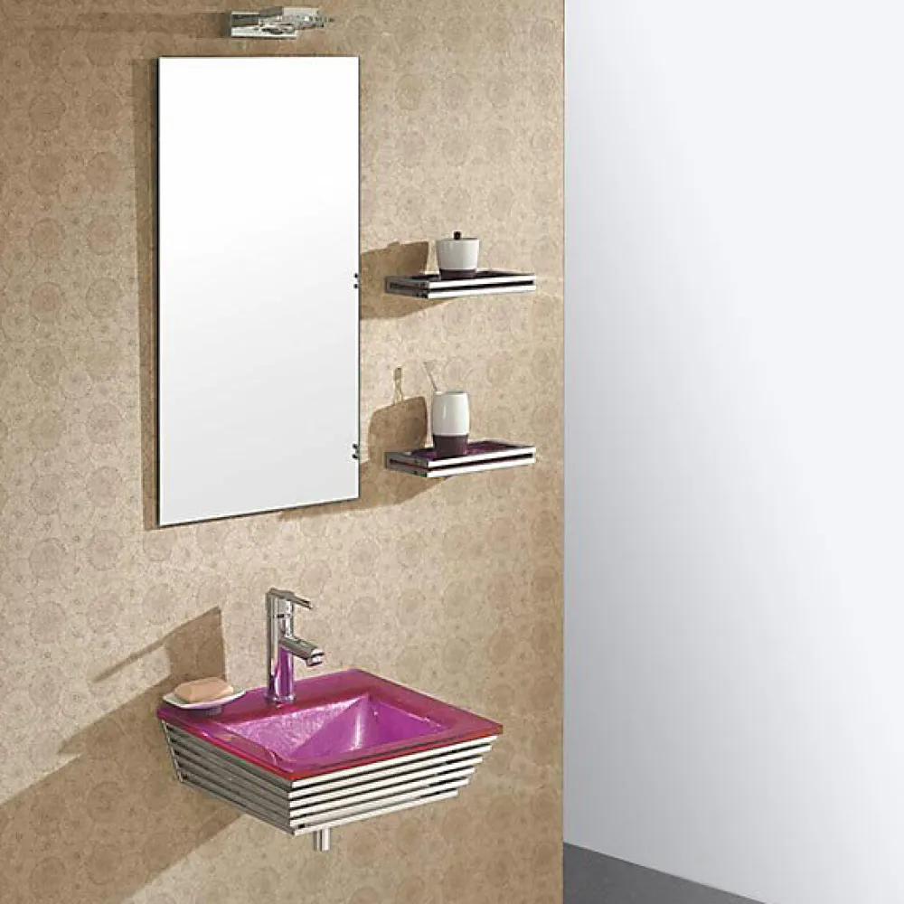 Wikao Lavabo suspendu verre rose et chrome Bubble - Rose