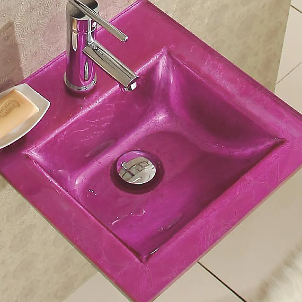 Wikao Lavabo suspendu verre rose et chrome Bubble - Rose