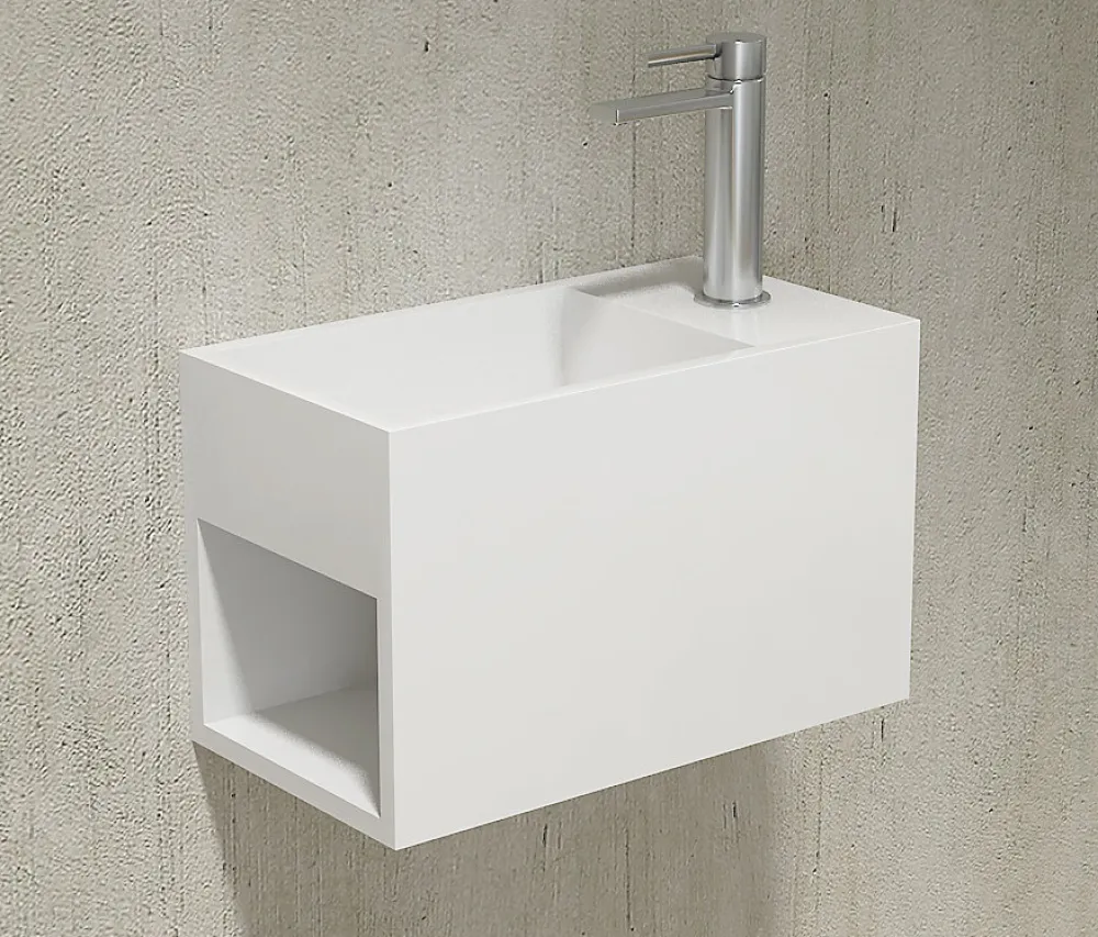 Lavabo|Bernstein Lavabo suspendu 33x18x20,5cm avec espace de rangement en résine de synthèse - blanc mat - PB2046