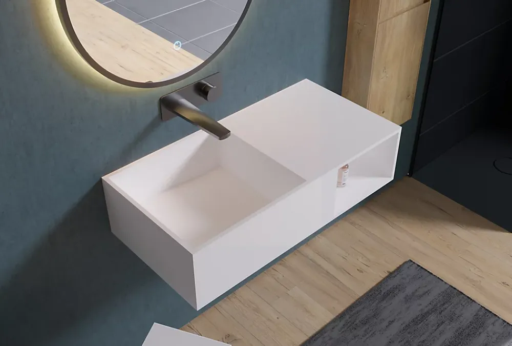 Bernstein Lavabo suspendu 80x40x20cm en fonte minérale avec espace de rangement - PB2037