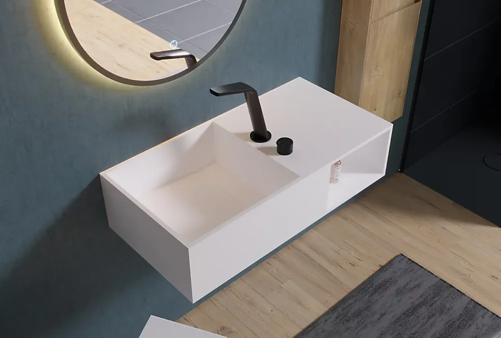 Bernstein Lavabo suspendu 80x40x20cm en fonte minérale avec espace de rangement - PB2037