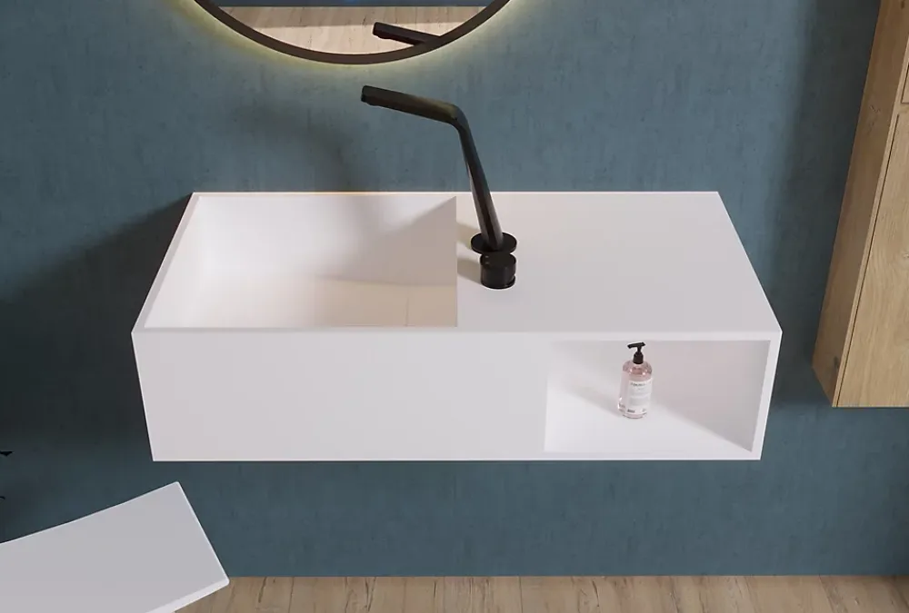 Bernstein Lavabo suspendu 80x40x20cm en fonte minérale avec espace de rangement - PB2037