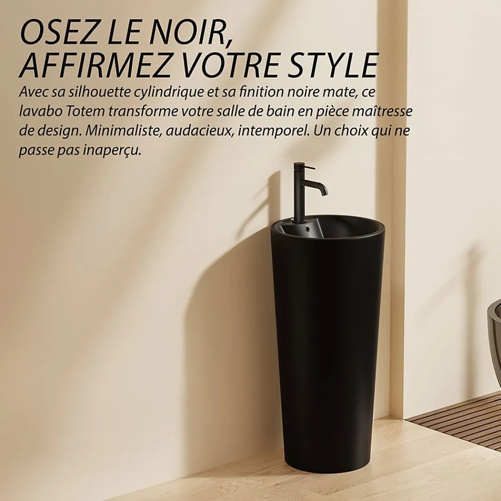 Lavabo|Dileci Lavabo Totem Design Rond et Épuré Noir Mat en Céramique H83 -