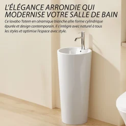 Dileci Lavabo Totem Design Rond et Épuré Blanc H83 -