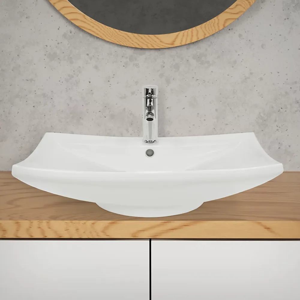 Vasque À Poser|ECD Germany Lavabo vasque à poser / suspendu céramique salle de bain lave-mains 605 x 460 mm