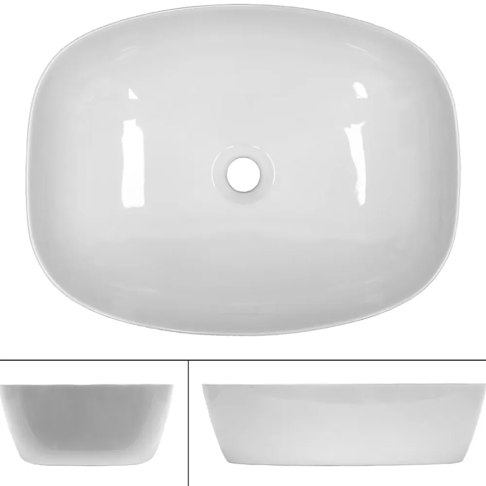 Vasque À Poser|ECD Germany Lavabo vasque a poser en ceramique blanche Evier ovale salle de bain 505x385 mm