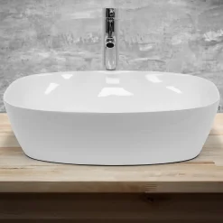 Vasque À Poser|ECD Germany Lavabo vasque a poser en ceramique blanche Evier ovale salle de bain 505x385 mm