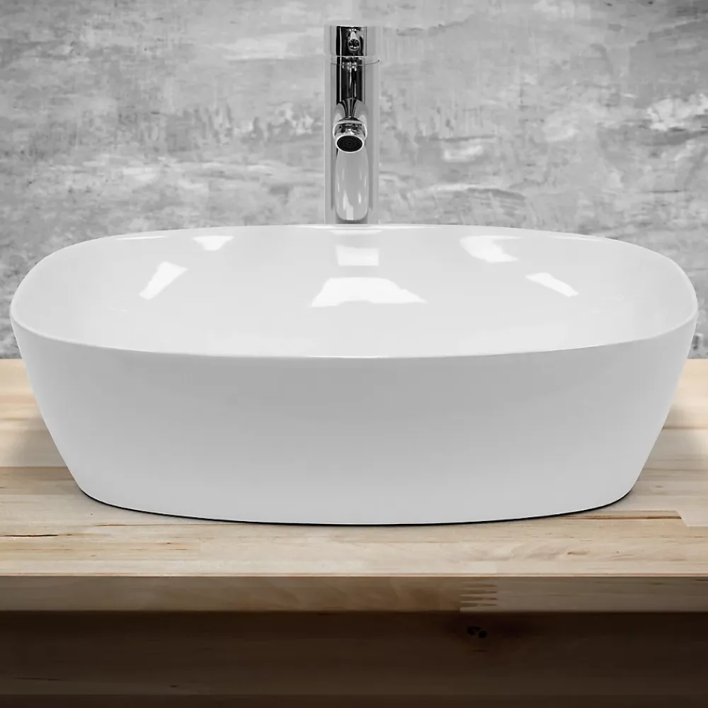 Vasque À Poser|ECD Germany Lavabo vasque a poser en ceramique blanche Evier ovale salle de bain 505x385 mm