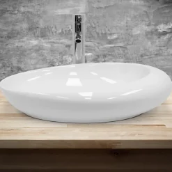 ECD Germany Lavabo vasque a poser en ceramique blanche Evier ovale salle de bain 585x375 mm