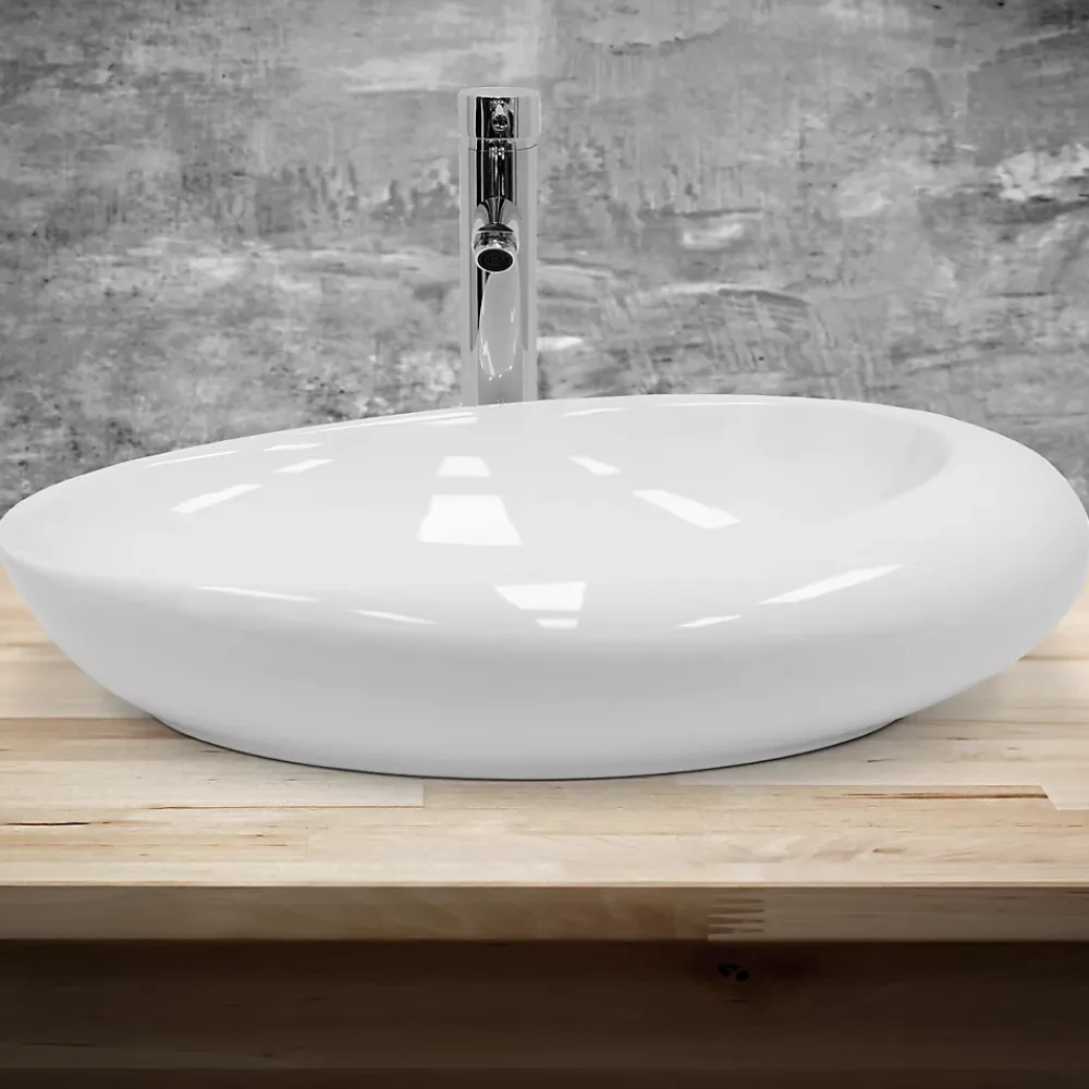 ECD Germany Lavabo vasque a poser en ceramique blanche Evier ovale salle de bain 585x375 mm