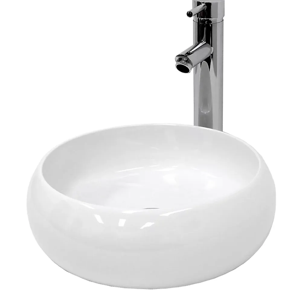 ECD Germany Lavabo vasque a poser salle de bain en ceramique rond 350 mm design moderne
