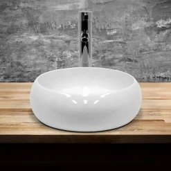 ECD Germany Lavabo vasque a poser salle de bain en ceramique rond 350 mm design moderne