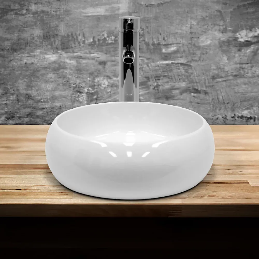 ECD Germany Lavabo vasque a poser salle de bain en ceramique rond 350 mm design moderne