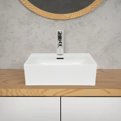 Vasque À Poser|ECD Germany Lavabo vasque salle de bain en céramique suspendu / à poser angulaire 415x360mm