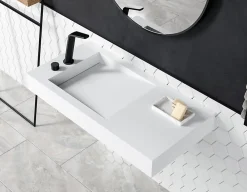 Lavabo|Bernstein Lavabo Vasque suspendu blanc mat 100x50x12cm en fonte minérale, montage mural, sans trou robinetterie - PB2155