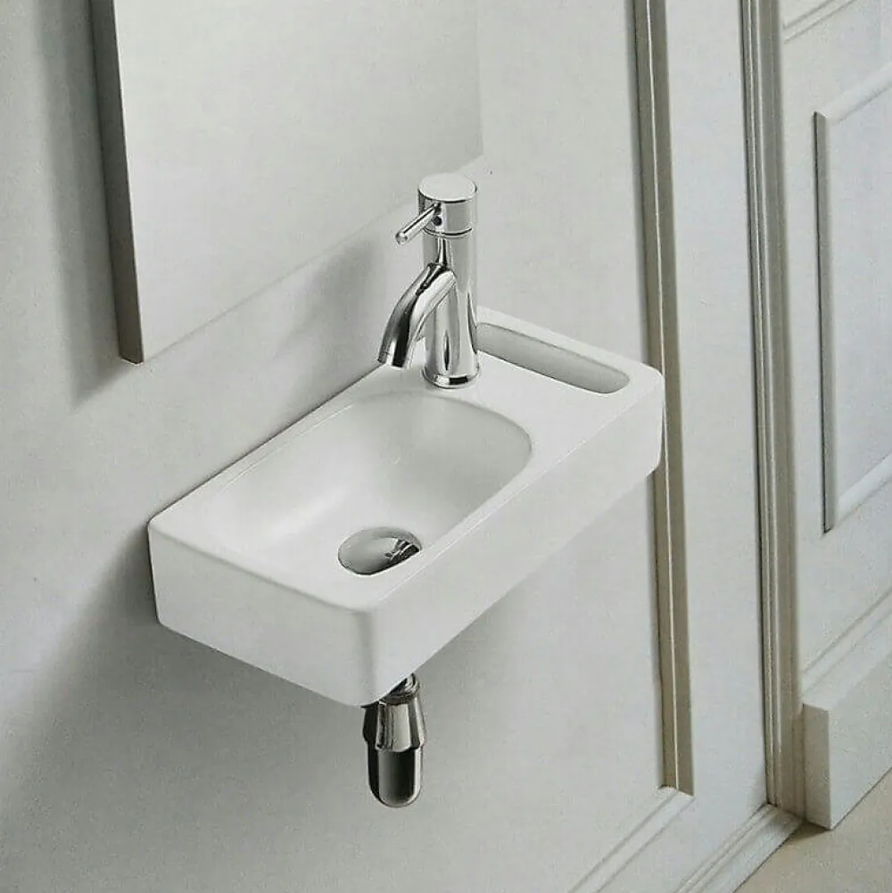 Lavabo|Rue Du Bain Lave main Rectangle 44 cm avec Porte serviette Céramique Blanc- Pratic