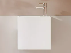 Vente-unique Lave main suspendu blanc en solid surface avec niche - Robinetterie à droite - 40 cm - PUMORI
