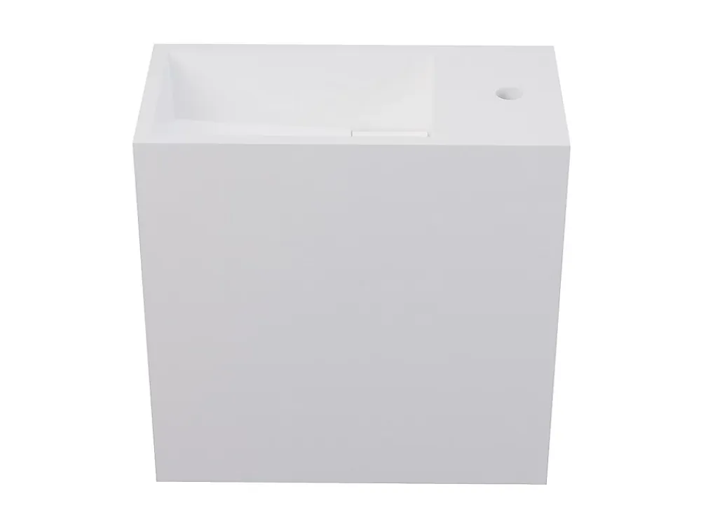 Vente-unique Lave main suspendu blanc en solid surface avec niche - Robinetterie à droite - 40 cm - PUMORI